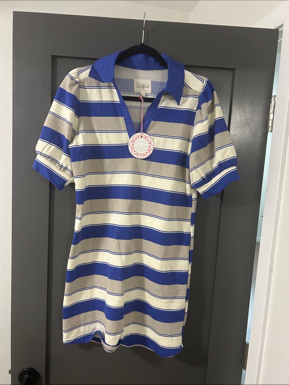 Umgee Royal Blue and Cream Striped Polo Dress